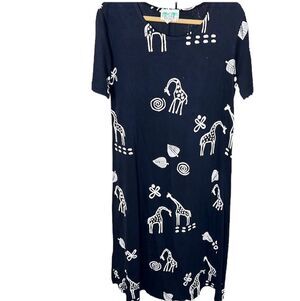 Vintage Copacabana T-Shirt Maxi Dress Black Giraffe Size Medium